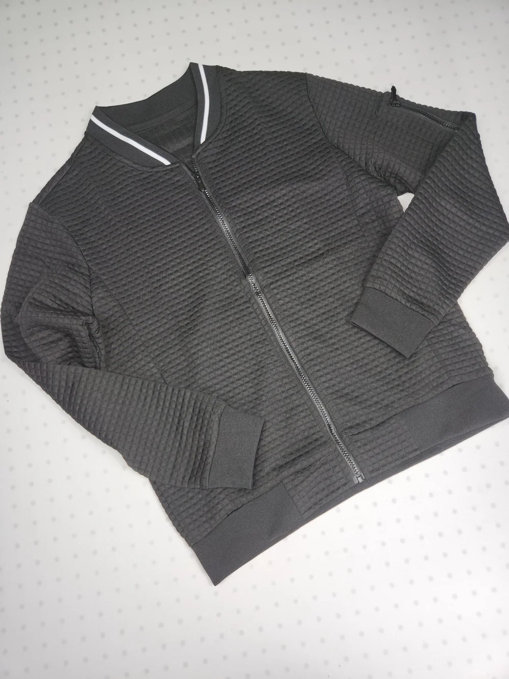 Men's Waffle Zip-Up Varsity Bomber Jackets, Textured Plaid Coats, Lightweight